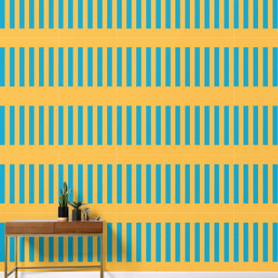 Elegant geometrisch blauw en geel gestreept patroo behang