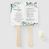 Elegant geometrisch bloemengroen bruiloft programm handwaaier (Voorkant en achterkant)