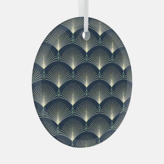 Elegant geometrisch: Blue Art Deco. Glas Ornament (Voorkant Rechts)