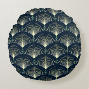 Elegant geometrisch: Blue Art Deco. Rond Kussen