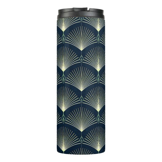 Elegant geometrisch: Blue Art Deco. Thermosbeker (Achterkant)