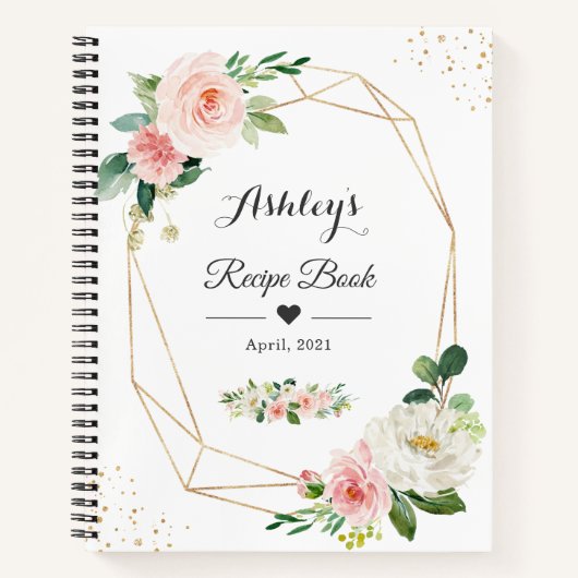 Elegant Geometrisch Blush Roze Bloemen Recept Boek (Voorkant)