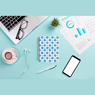 Elegant geometrisch Floral blauw en wit patroon Notitieboek