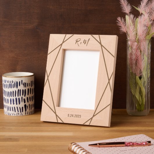 Elegant geometrisch | Monogram en datum Gegraveerde Lijstjes (Links)
