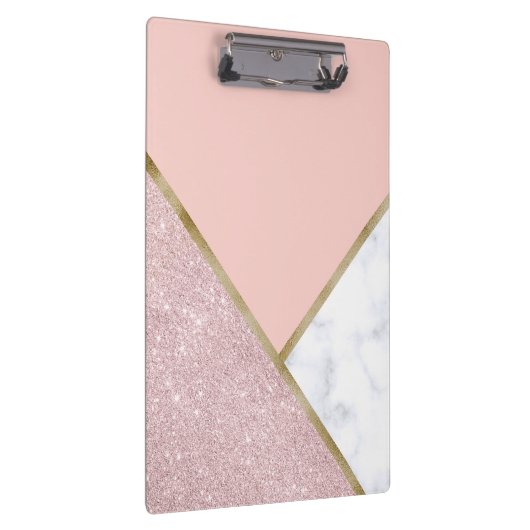 Elegant geometrisch roos goud glitter witte marmer klembord (Rechts)