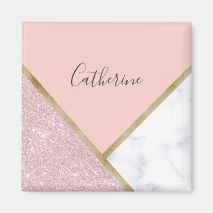 Elegant geometrisch roos goud glitter witte marmer magneet
