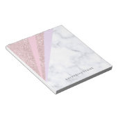 Elegant geometrisch roos goud glitter witte marmer notitieblok (Schuin)