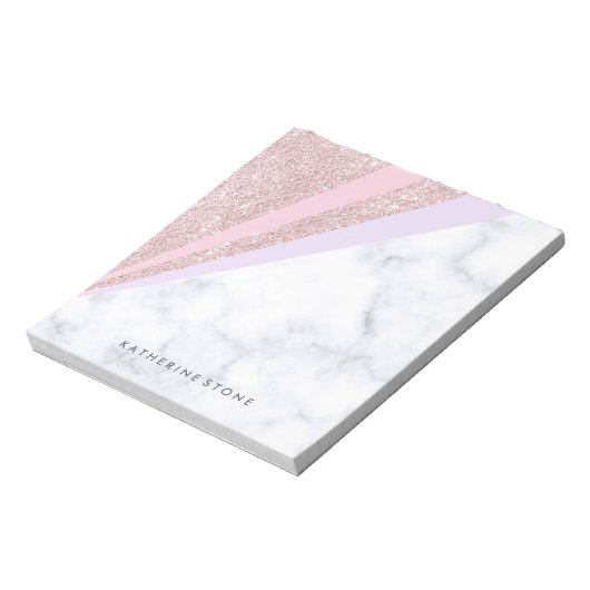 Elegant geometrisch roos goud glitter witte marmer notitieblok (Gedraaid)