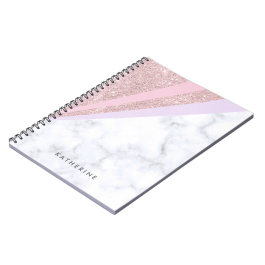 Elegant geometrisch roos goud glitter witte marmer notitieboek (Linkerzijde)