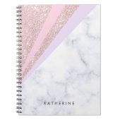 Elegant geometrisch roos goud glitter witte marmer notitieboek (Voorkant)