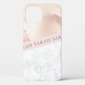 Elegant geometrisch roos goudroze marmer Case-Mate iPhone case (Achterkant)