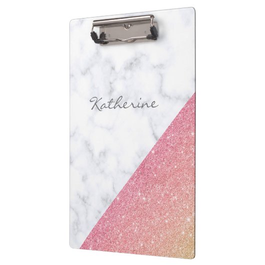 Elegant geometrisch wit marmer roos goud glitter klembord (Links)