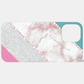 Elegant geometrisch zilver roos goudglitter marmer Case-Mate iPhone case (Achterkant / Rechts)