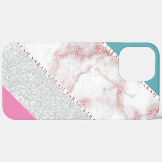 Elegant geometrisch zilver roos goudglitter marmer Case-Mate iPhone case (Achterkant / Rechts)