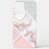 Elegant geometrisch zilver roos goudglitter marmer Case-Mate iPhone case (Achterkant)