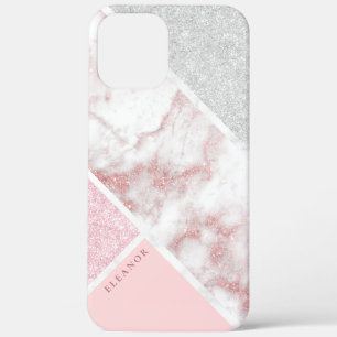 Elegant geometrisch zilver roos goudglitter marmer iPhone 12 pro max hoesje