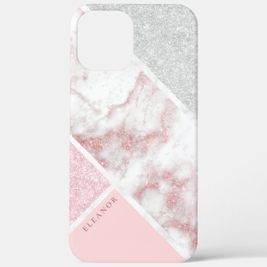 Elegant geometrisch zilver roos goudglitter marmer Case-Mate iPhone case (Achterkant)