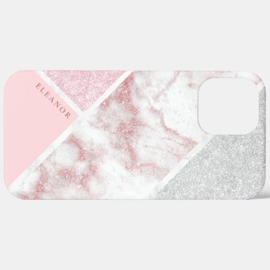 Elegant geometrisch zilver roos goudglitter marmer Case-Mate iPhone case (Achterkant / Rechts)