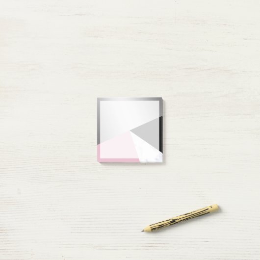 Elegant geometrisch zilverwit marmer roze zwart post-it® notes (Op bureau)