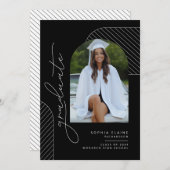 Elegant geometrisch zwart wit Afstuderen Aankondiging (Voorkant / Achterkant)