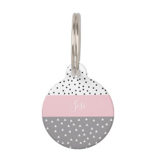 Elegant geometrische driehoeken en stippen in grij huisdierpenning