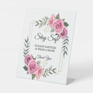 Elegant geometrische roze roze roze veiligheid reclamebord met voetstuk