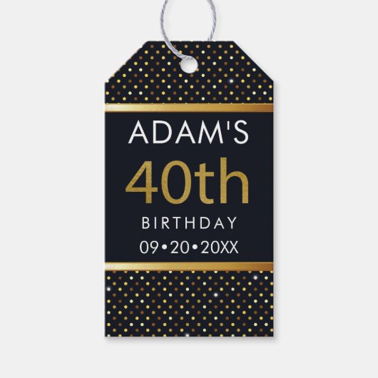 Elegant gepersonaliseerd 40e verjaardag goud en zw cadeaulabel (Voorkant)