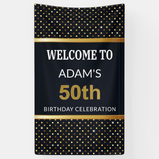 Elegant gepersonaliseerd 50e verjaardag Gold Spandoek (Verticaal)
