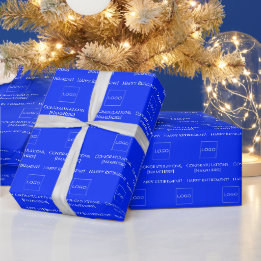 Elegant Gepersonaliseerd Congratulatie Logo Blauw Cadeaupapier