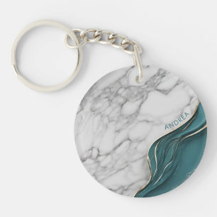 Elegant gepersonaliseerd donker Blauwgroen gouden Sleutelhanger