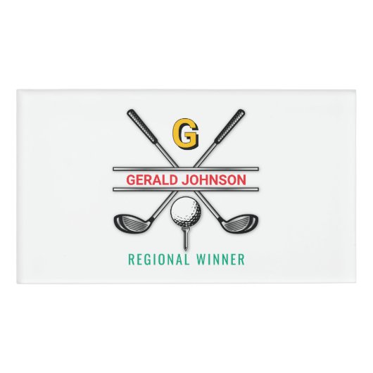 Elegant Gepersonaliseerd golfmonogram Naambadge (Voorkant)