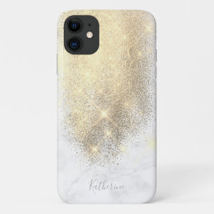 Elegant gepersonaliseerd goud glitter witte marmer iPhone 11 hoesje
