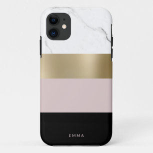 Elegant gepersonaliseerd goud wit marmer iPhone 11 hoesje