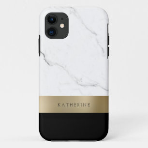 Elegant gepersonaliseerd goud wit marmer iPhone 11 hoesje