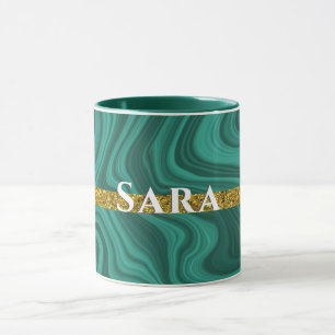 elegant gepersonaliseerd groen agaat goud glitter mok