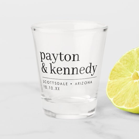 Elegant gepersonaliseerd met naam bruiloft recepti shot glas (Voorkant)