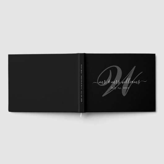 Elegant gepersonaliseerd modern zwart monogram huw gastenboek (Volledig)