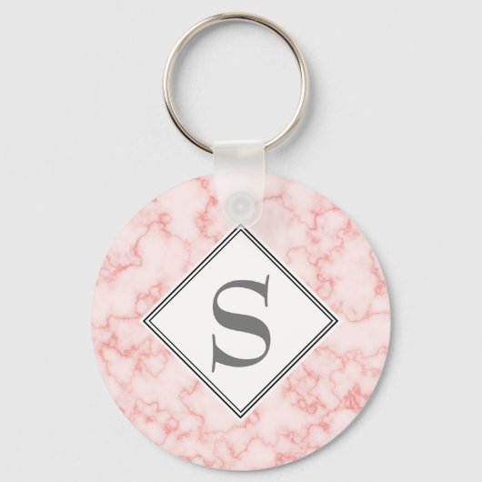 Elegant gepersonaliseerd monogram roze marmer sleutelhanger (Voorkant)