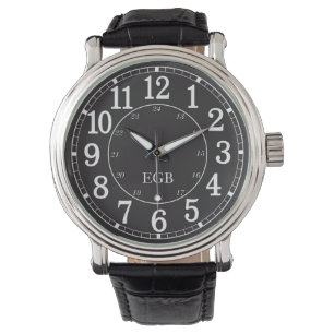 Elegant  gepersonaliseerd monogram zwart horloge