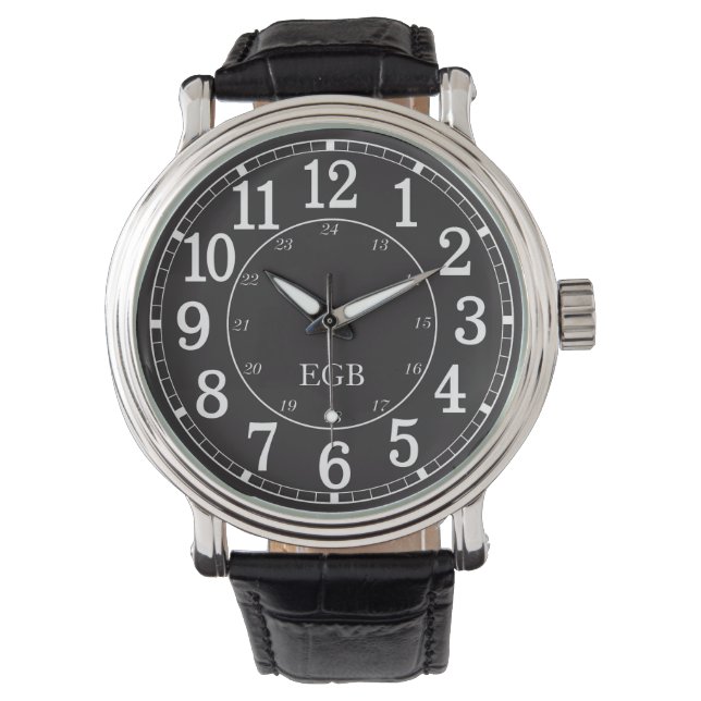 Elegant  gepersonaliseerd monogram zwart horloge (Voorkant)