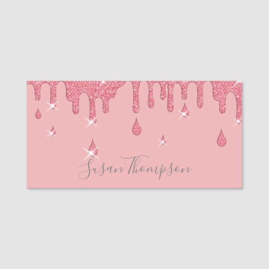 Elegant gepersonaliseerd roze glitter-effect Spark Naamplaatje (Voorkant)