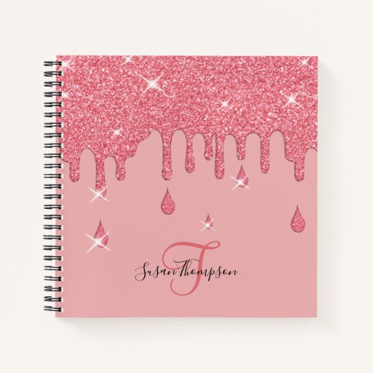 Elegant gepersonaliseerd roze glitter-effect Spark Notitieboek (Voorkant)