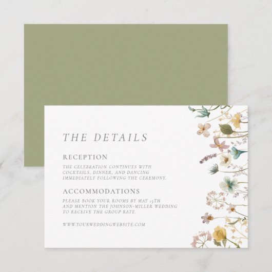Elegant  geperste bloemen details bruiloft en informatiekaartje (Voorkant / Achterkant)
