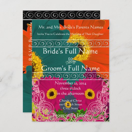 Élégant Gerber Daisy Faire-part de mariage torsade (Devant / Derrière)