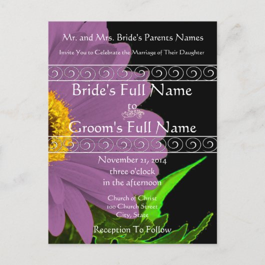 Elegant Gerber Daisy Wedding Invitation Uitnodiging Briefkaart (Voorkant)