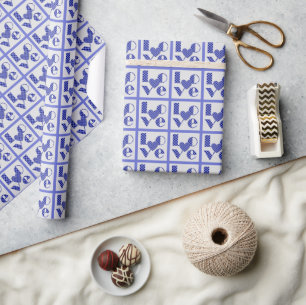 Elegant geruit hart & liefde lavendel blauw cadeaupapier
