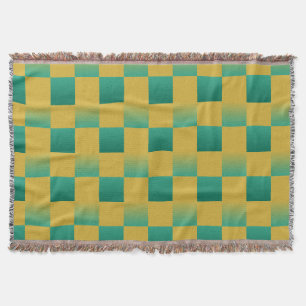 Elegant geruit patroon in groen en goud deken