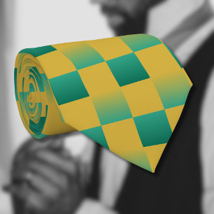 Elegant geruit patroon in groen en goud stropdas