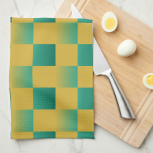 Elegant geruit patroon in groen en goud theedoek