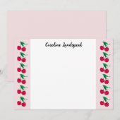 Elegant geschilderde rode kersen monogram notitiekaartje (Voorkant / Achterkant)